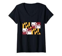 Donna State Flag of Maryland Maglietta con Collo a V