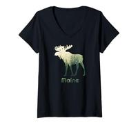 Donna State of Maine Moose Forest Tree Hunter Wildlife Maglietta con Collo a V