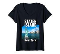 Donna Staten Island New York City Souvenir Statua della libertà USA Maglietta con Collo a V