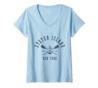 Donna Staten Island New York NY Pride Maritime Nautical Maglietta con Collo a V