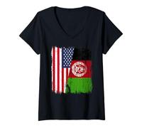 Donna Stati Uniti Afghanistan Mezza Bandiera American Afghan Heritage Maglietta con Collo a V