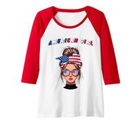 Donna Stati Uniti d'America, Bandiera Americana, Ragazza USA, Donne Americane Ragazze Maglia con Maniche Raglan