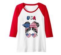 Donna Stati Uniti d'America, Bandiera Americana, Ragazza USA, Donne Americane Ragazze Maglia con Maniche Raglan