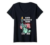 Donna Stati Uniti Quarter Millennium Freedom Eagle Statua Bandiera Maglietta con Collo a V
