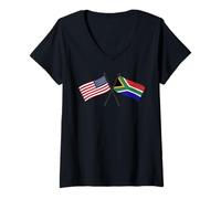 Donna Stati Uniti Sud Africa Bandiere Incrociate Maglia Sud Africa Americana Maglietta con Collo a V