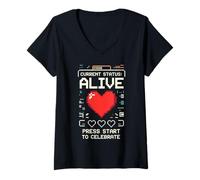Donna Stato Attuale Alive Gamer Design Celebration of Life Day Maglietta con Collo a V