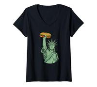 Donna Statua della libertà Salami Sandwich Guy Stand for Freedom Maglietta con Collo a V