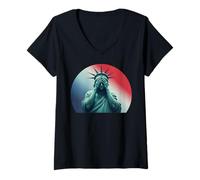 Donna Statua della Libertà Testa in Mani Vergognosa America Protesta Maglietta con Collo a V