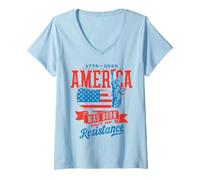 Donna Statua della Mappa retrò dell'America Nata dalla Resistenza 1776-2026 Maglietta con Collo a V