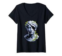Donna Statua Greca Incrinata Scultura Maglietta con Collo a V