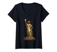 Donna Statua Nera della libertà, USA, Mese della Storia Nera Maglietta con Collo a V