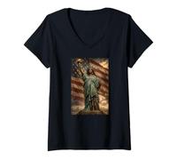 Donna Statua Nera della libertà, USA, Mese della Storia Nera Maglietta con Collo a V