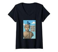 Donna Statue and Pigeon Quotes Wise, Luck Illustration Graphic Maglietta con Collo a V