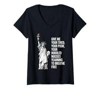 Donna Statue Of Liberty Give Me Your Tired Your Poor Labor Day Maglietta con Collo a V
