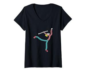Donna Statuetta stilizzata Baton Twirling Maglietta con Collo a V