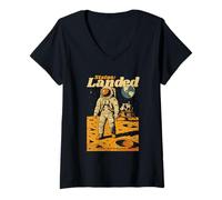 Donna Status Landed Moon Astronauta Retro Space Art Maglietta con Collo a V