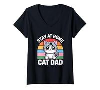 Donna Stay At Home Cat Dad Maglietta con Collo a V
