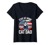 Donna Stay At Home Cat Dad Maglietta con Collo a V