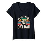 Donna Stay At Home Cat Dad Maglietta con Collo a V