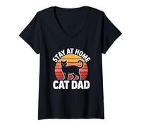 Donna Stay At Home Cat Dad Maglietta con Collo a V