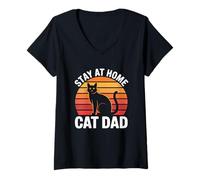 Donna Stay At Home Cat Dad Maglietta con Collo a V