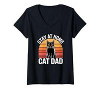 Donna Stay At Home Cat Dad Maglietta con Collo a V