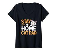 Donna Stay At Home Cat Dad Maglietta con Collo a V