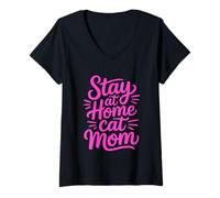 Donna Stay At Home Cat Mom Maglietta con Collo a V
