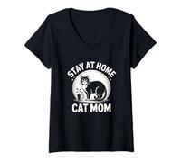 Donna Stay At Home Cat Mom Maglietta con Collo a V