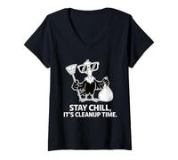Donna Stay Chill Vulture It's Cleanup Time Style Maglietta con Collo a V