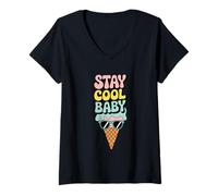 Donna Stay Cool Baby Ice Cream Occhiali da sole Fun Maglietta con Collo a V