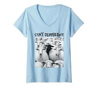 Donna Stay Different Be Unique Sheep Graphic con Una Pecora Nera Maglietta con Collo a V