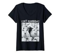 Donna Stay Different Be Unique Sheep Graphic con Una Pecora Nera Maglietta con Collo a V