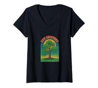 Donna Stay Grounded Weeping Willow Tree Nature Citazione Design Maglietta con Collo a V