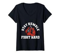 Donna Stay Humble Fight Hard Boxing Mindset Design Maglietta con Collo a V