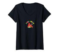 Donna Stay Juicy Chill Anguria Segno della Pace Retro Summer Vibes Maglietta con Collo a V