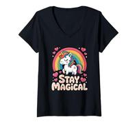Donna Stay Magical Unicorno Arcobaleno Carino Magico Maglietta con Collo a V