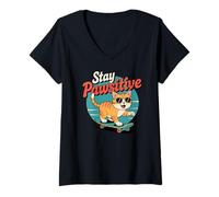 Donna Stay Pawsitive Cool Cat Skateboard divertente Positivity Pet Maglietta con Collo a V