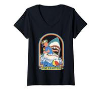 Donna Stay Positive Shark Attack Sarcastic Retro Funny Adult Humor Maglietta con Collo a V