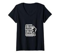 Donna Stay Rude Stay Cool Classic Ska Two Tone Design Dancing Maglietta con Collo a V