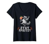 Donna Stay Spritzy - Divertente Spritz Racoon Maglietta con Collo a V