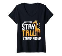 Donna Stay Tall Stand Orgoglioso Giraffa Maglietta con Collo a V