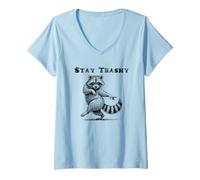 Donna Stay Trashy Raccoon Divertente Animale Danzante Maglietta con Collo a V
