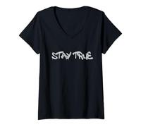 Donna Stay True Inspirational Life Quote Design Maglietta con Collo a V