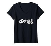Donna Stay Wild Graffiti - Bold Urban Street Style Art Maglietta con Collo a V