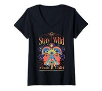 Donna Stay Wild Moon Child - Grafica della Visione psichedelica Maglietta con Collo a V