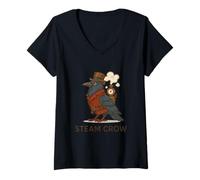 Donna Steampunk Corvo Steampunk Corvo Arte Maglietta con Collo a V