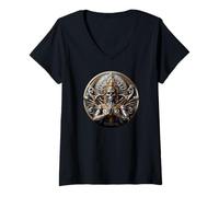Donna Steampunk Cyborg Kali Biomeccanic Skull Steampunk Maglietta con Collo a V