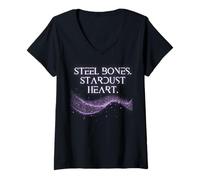 Donna Steel Bones - Cuore di polvere di stelle Maglietta con Collo a V