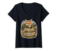 Donna Steeped in Silence Fox Teacup Herbs Maglietta con Collo a V